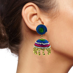Handmade Thread Multi Colors Antique Gold Jhumki Earring For Women