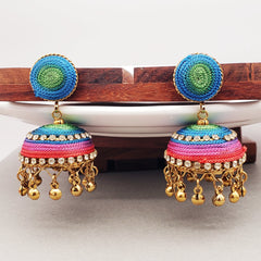 Handmade Thread Multi Colors Antique Gold Jhumki Earring For Women
