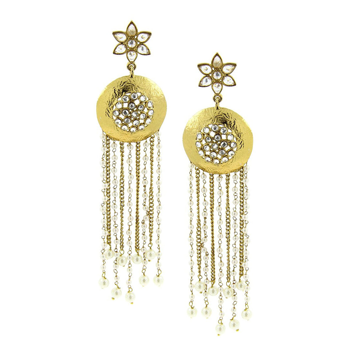 Kundan Pearl Gold Indo Western Designer Statement Long Earring