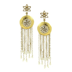 Kundan Pearl Gold Indo Western Designer Statement Long Earring
