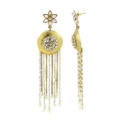 Kundan Pearl Gold Indo Western Designer Statement Long Dangling Tassel Earring