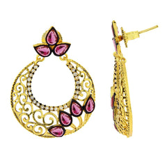 Chaand Bali Gold Sapphire Pink American Diamond Cz Jhumki Earring