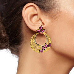 Chaand Bali Gold Sapphire Pink American Diamond Cz Jhumki Earring