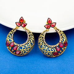 Chaand Bali Gold Sapphire Pink American Diamond Cz Jhumki Earring