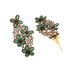 Floral Red Green Kundan Gold Dangling Delicate Earring For Women