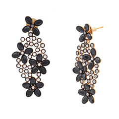 Floral Black Kundan Gold Plated Dangling Delicate Earring For Women