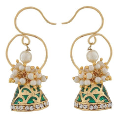 Green Meenakari Gold Plated Pearl Jhumki Earring For Women