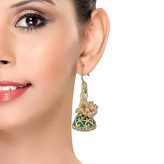 Green Meenakari Gold Plated Pearl Jhumki Earring For Women