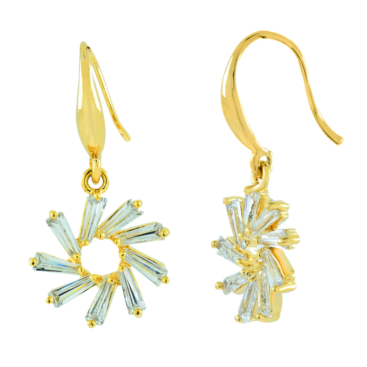 Flower Baguette Cz Gold Plated Daily Wear Earring For Women