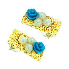 Daily Wear Gold Plated Sky Blue Flower Pearl Stud Earring For Women