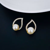 Daily Work Wear Pearl American Diamond Cz Gold Stud Earring For Women