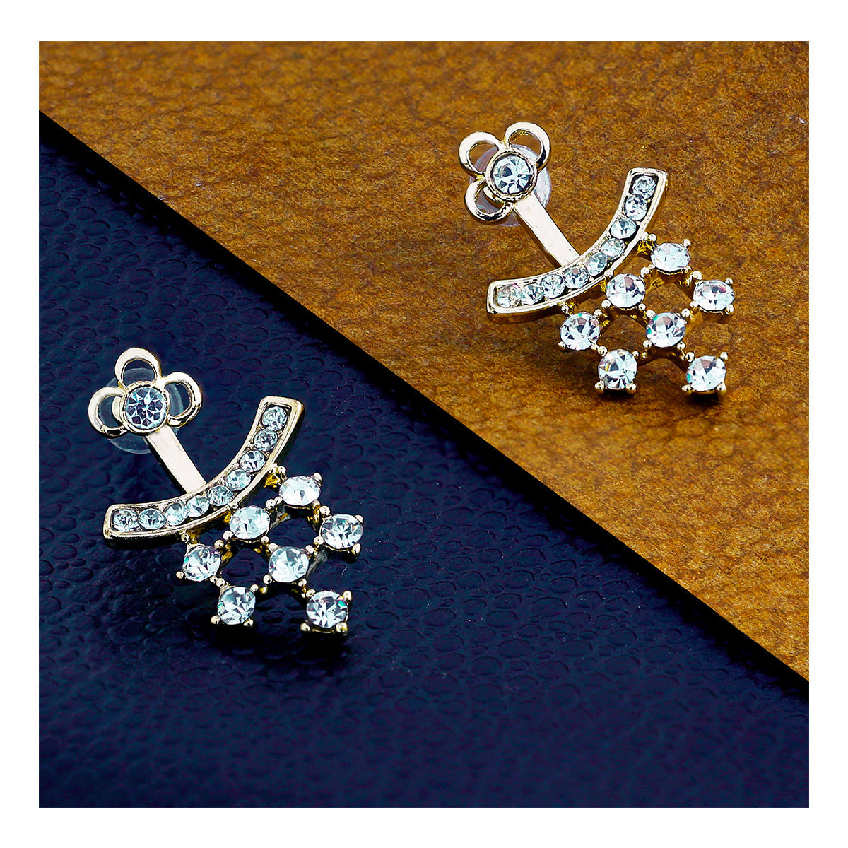 Daily Work Wear American Diamond Cz Gold Plated Stud Earring Women