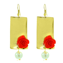 Daily Dangling Gold Plated Rose Pearl Earring For Women