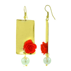Daily Dangling Gold Plated Rose Pearl Earring For Women