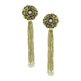 Designer Long Statement Gold Blue Meenakari Pearl Earring For Women