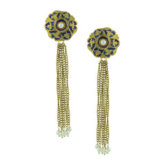 Designer Long Statement Gold Blue Meenakari Pearl Earring For Women