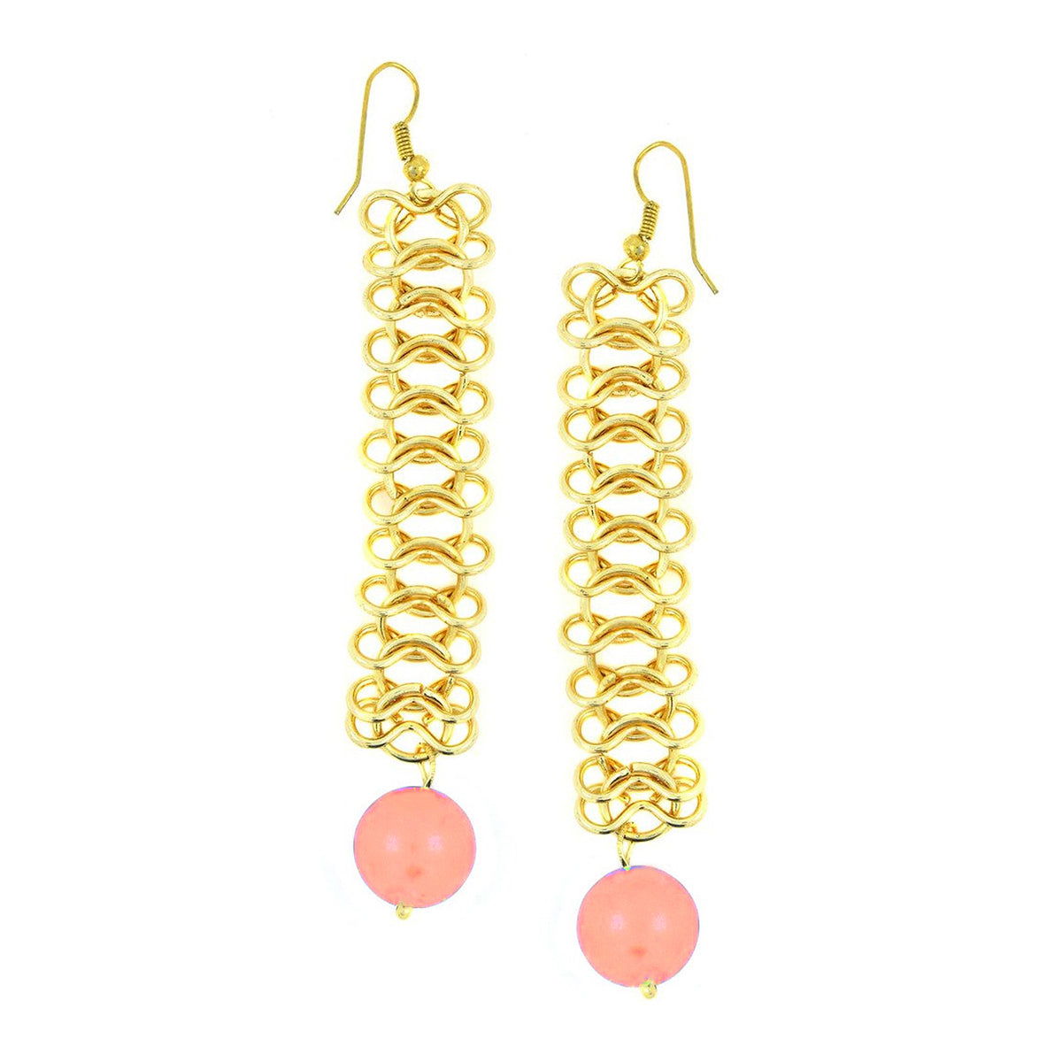Italian Gold Plated Baby Pink Long Dangling Earring For Women
