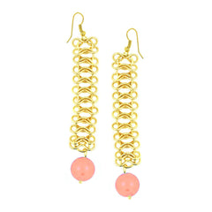 Italian Gold Plated Baby Pink Long Dangling Earring For Women