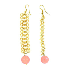 Italian Gold Plated Baby Pink Long Dangling Earring For Women