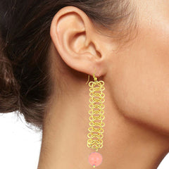 Italian Gold Plated Baby Pink Long Dangling Earring For Women