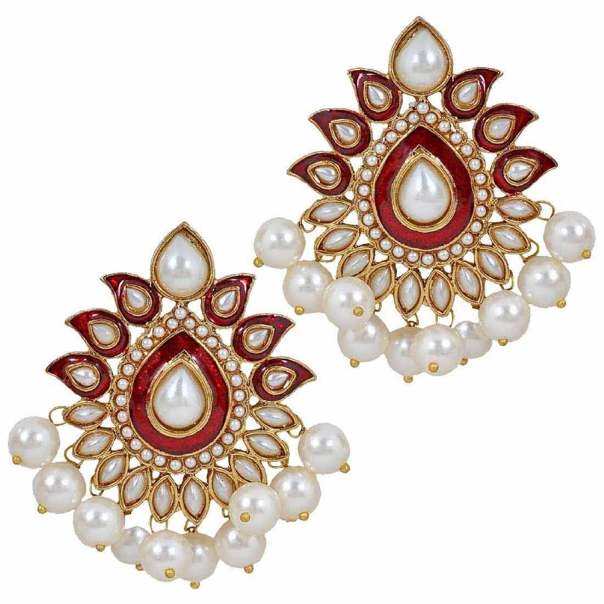Traditional Gold Plated Red Maroon Meenakari Pearl Festive Earring