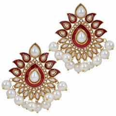 Traditional Gold Plated Red Maroon Meenakari Pearl Festive Earring