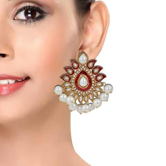 Traditional Gold Plated Red Maroon Meenakari Pearl Festive Earring