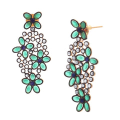 Floral Blue Green Kundan Gold Dangling Delicate Earring For Women