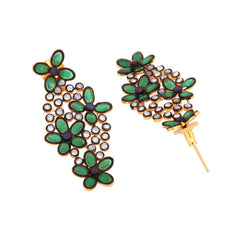 Floral Blue Green Kundan Gold Dangling Delicate Earring For Women