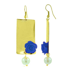 Daily Dangling Gold Plated Neon Blue Pearl Earring For Women