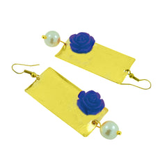 Daily Dangling Gold Plated Neon Blue Pearl Earring For Women