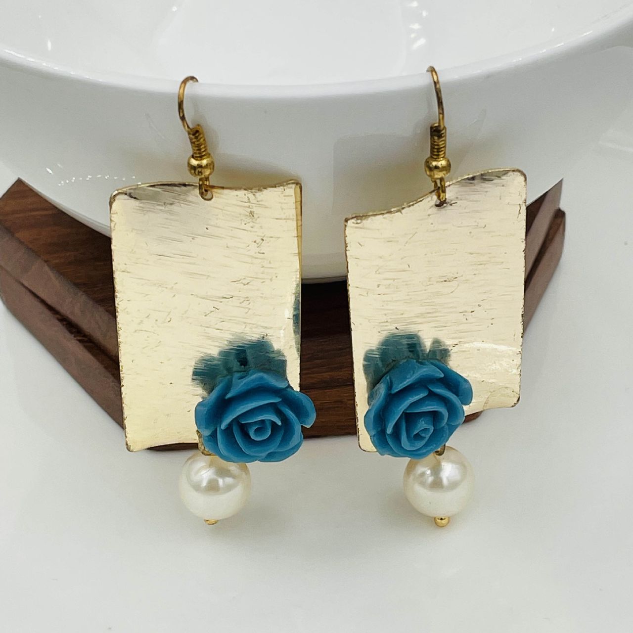 Daily Dangling Gold Plated Neon Blue Pearl Earring For Women