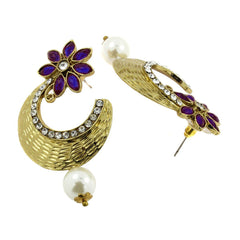 Flower Antique Gold Blue Pearl American Diamond Chaand Bali Earring