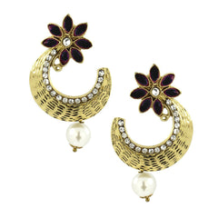 Flower Antique Gold Black Pearl American Diamond Chaand Bali Earring