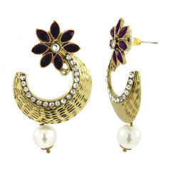 Flower Antique Gold Black Pearl American Diamond Chaand Bali Earring