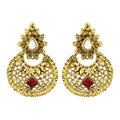 Traditional Chand Bali Ruby Antique 22K Gold Plated Earring For Women