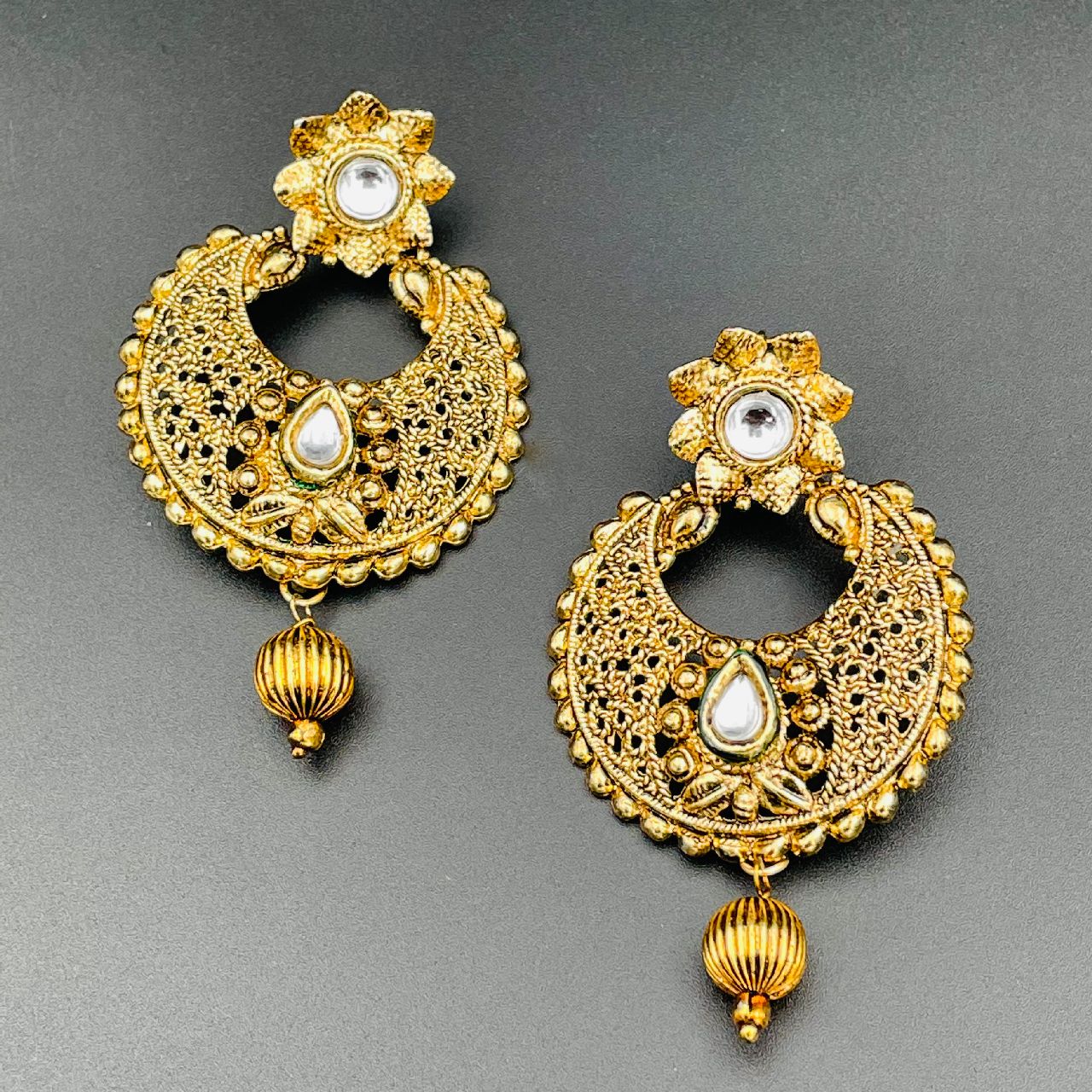 Traditional Antique 22K Gold Plated Chand Bali Earring For Women