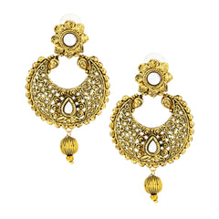 Kundan Filigree Antique 22K Gold Plated Chand Bali Earring For Women