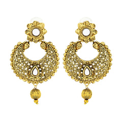 Kundan Filigree Antique 22K Gold Plated Chand Bali Earring For Women