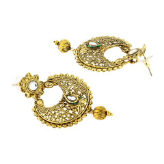 Kundan Filigree Antique 22K Gold Plated Chand Bali Earring For Women