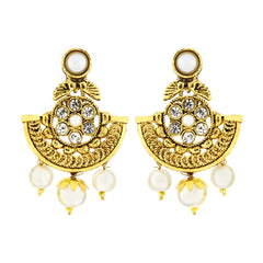 Traditional 22K Gold Plated Chand Bali Cz Pearl Earring For Women