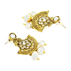 Traditional 22K Gold Plated Chand Bali Cz Pearl Earring For Women