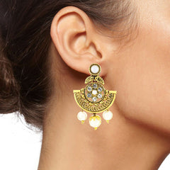 Traditional 22K Gold Plated Chand Bali Cz Pearl Earring For Women