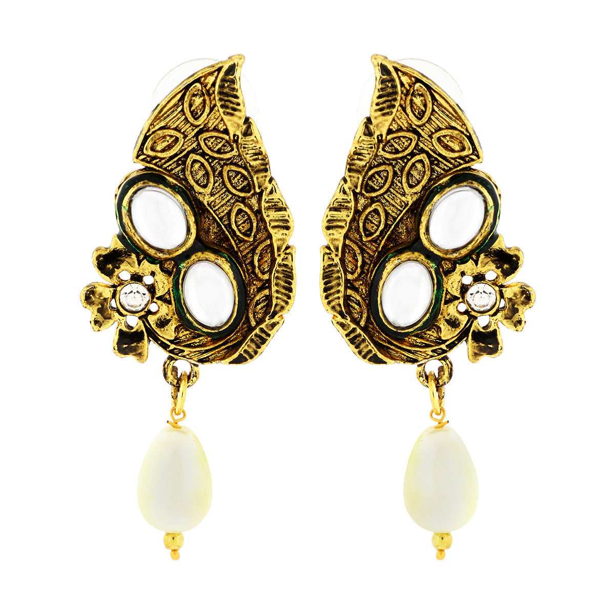 Traditional Dainty 22K Gold Chand Bali Cz Pearl Earring For Women