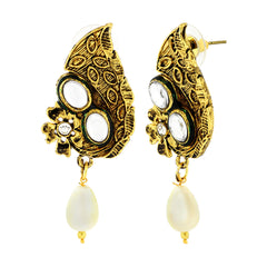 Traditional Dainty 22K Gold Chand Bali Cz Pearl Earring For Women