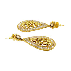 Flower Filigree Antique 22K Gold Kundan Dangling Earring For Women