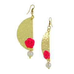 Geometric Flower Pink 18K Gold Plated Dangling Earring For Women