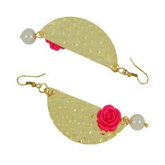 Geometric Flower Pink 18K Gold Plated Dangling Earring For Women