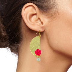 Geometric Flower Pink 18K Gold Plated Dangling Earring For Women