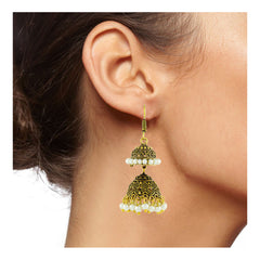 Antique Oxidized Gold Plated Pearl Double Jhumki Earring For Women